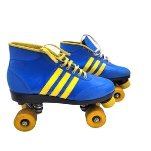 Vintage Sherbrooke Rollerskates Colt M 10 W 12 Disco Derby Blue Yellow Stripes